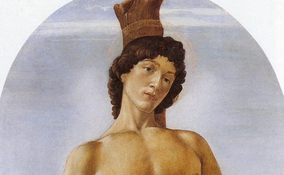 Saint Sebastian by Sandro Botticelli is the first superlative nude in the history of Western painting. 1  No male figure in art could be said to be mo