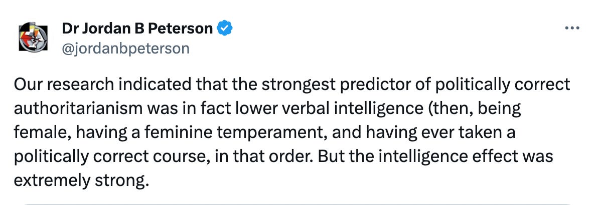 Low Verbal IQ Predictor of Politically Correct Authoritarianism