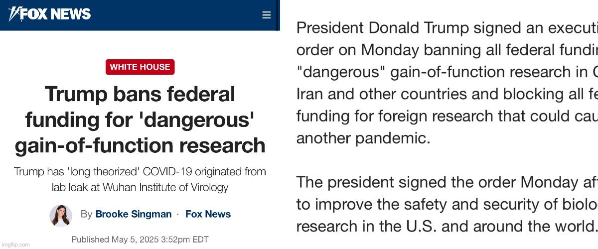 Trump Signs EO Banning Federal Funding for Gain-of-Function Research!!!