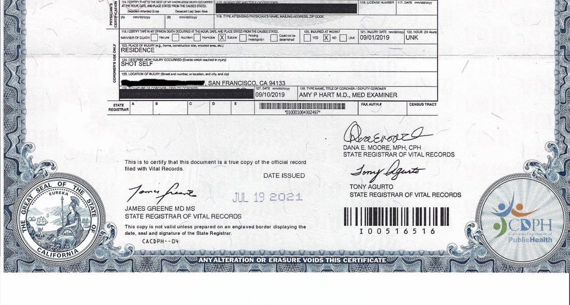 Michael Aquino Death Certificate