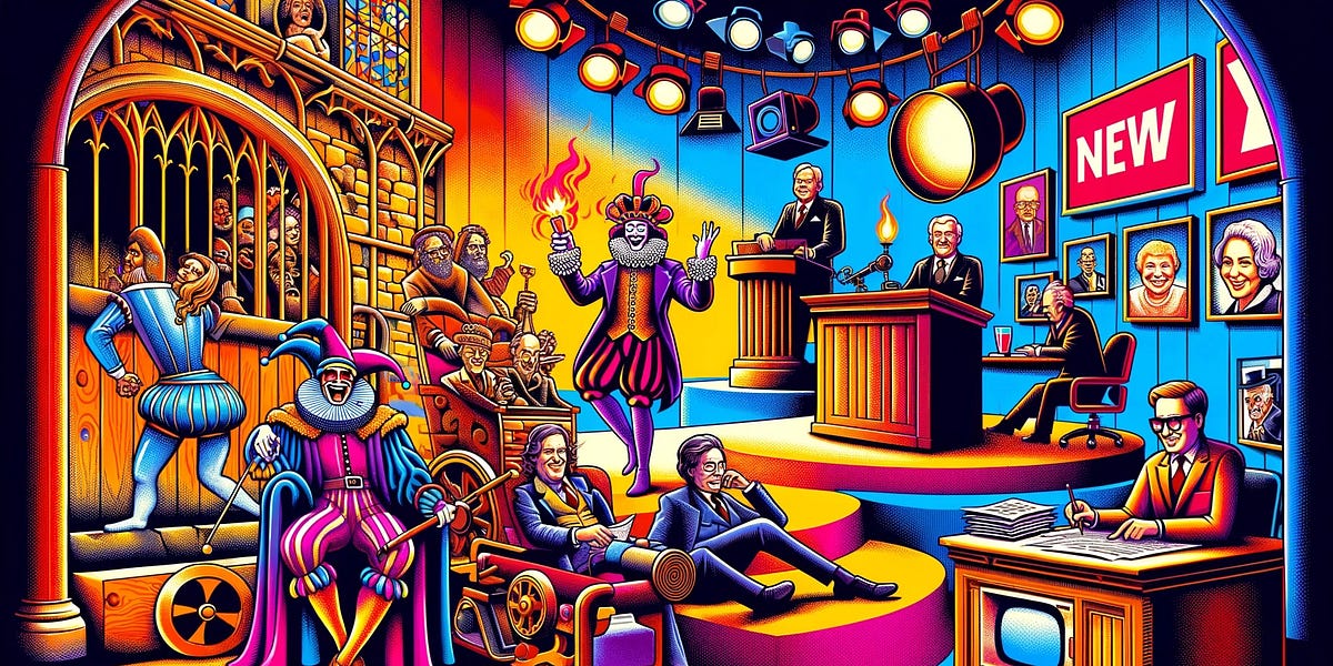 'a cartoon of a group of people in a room'