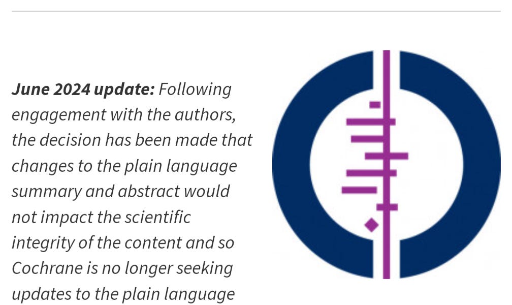Update on Cochrane Review of Masks
