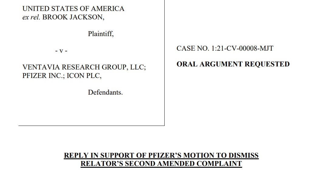 Pfizer's reply to dismiss Brook Jackson's 2nd amended complaint
