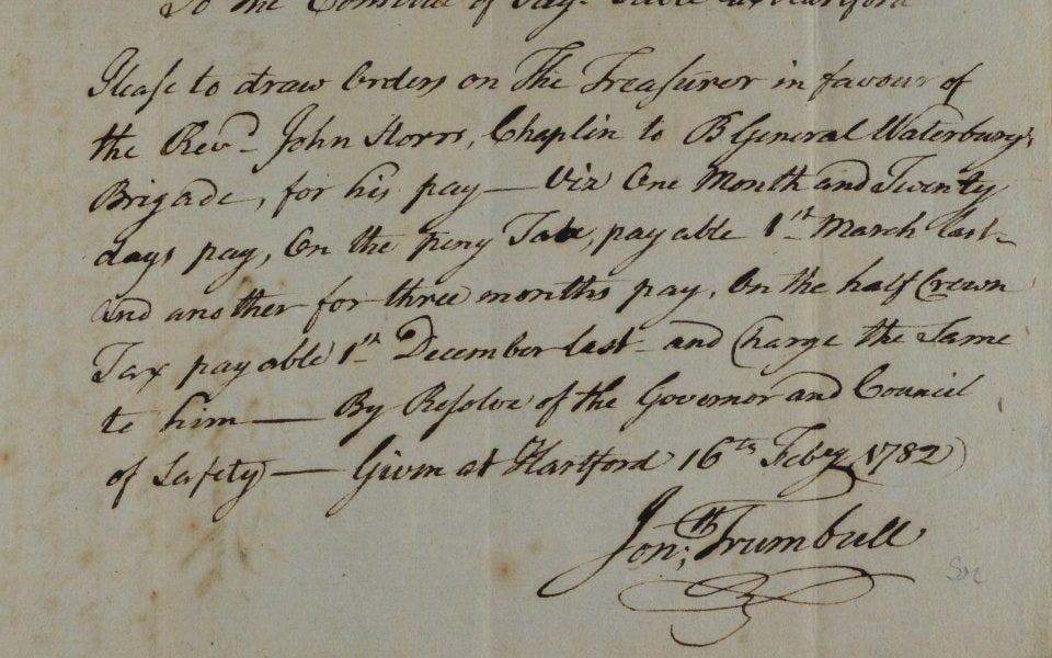 Artifact: Letter by Governor Jonathan Trumbull