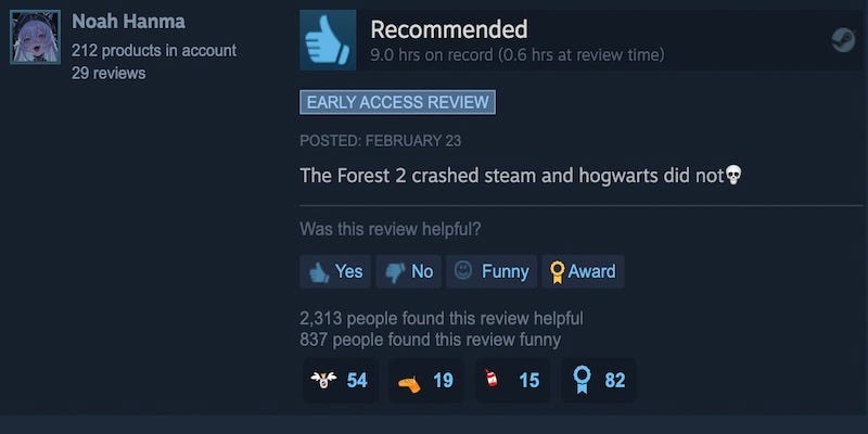 More people are playing Sons of the Forest on Steam than Hogwarts Legacy