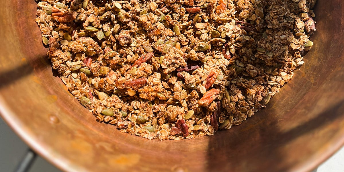 High protein/fiber granola with pecans, pumpkin seeds, flax, hemp and maple