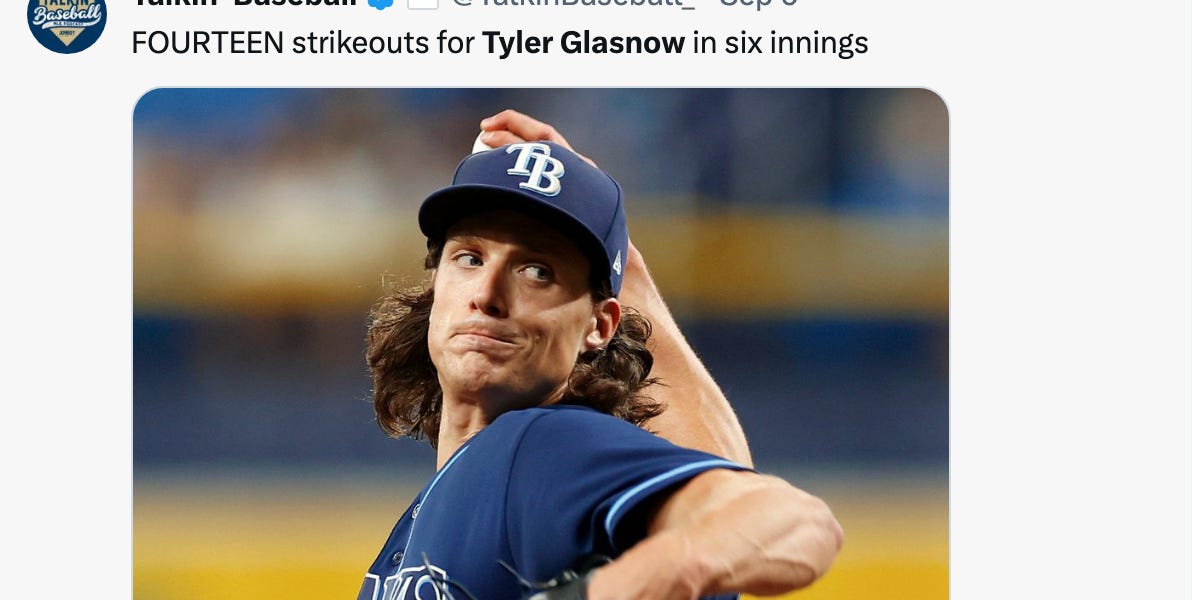 FOURTEEN strikeouts for Tyler Glasnow in six innings