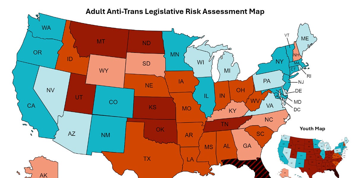 Anti-Trans Legislative Risk Assessment Map: March 2024 Update