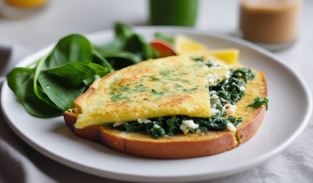 Spinach and Feta Omelette with Whole Wheat Toast