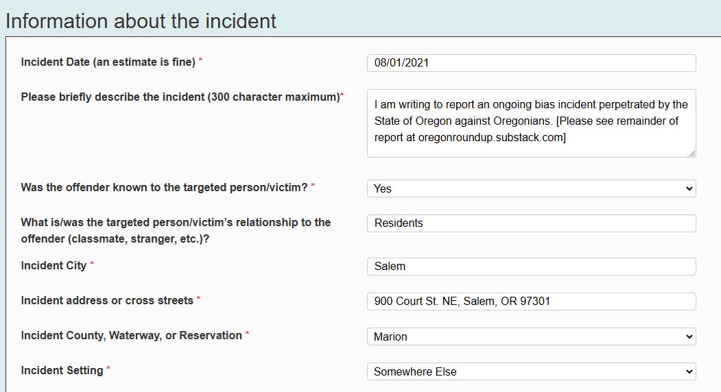 I reported Oregon to its own bias hotline