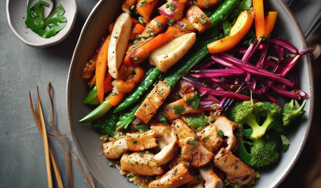 Quinoa and Vegetable StirFry with Grilled Chicken