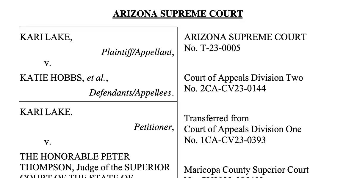 The Latest Filing In Kari Lake v. Katie Hobbs in Arizona
