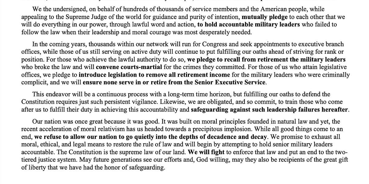 BOMBSHELL: An Open Letter to the American People from Signatories of this Declaration of Military Accountability