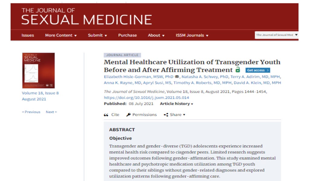 BREAKING—gender change makes psychiatric problems worse and increases costs.  “Therapy” for gender d...