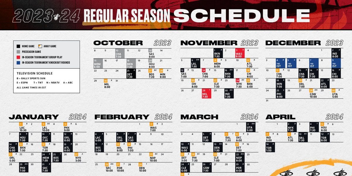 The Miami Heat's 2023-24 schedule has been released