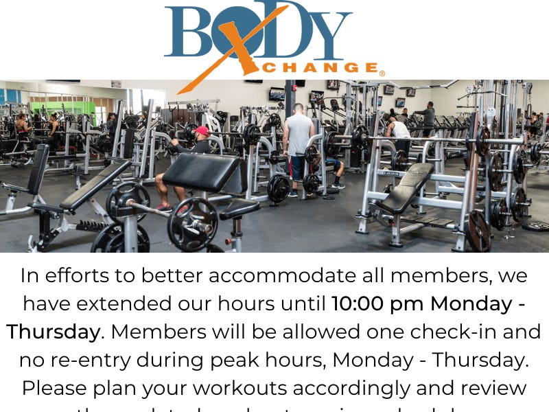 New Hours! Body Xchange Newsletter