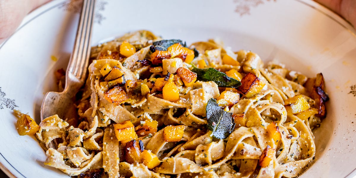 Tagliatelle with dried porcini and a seasonal pesto