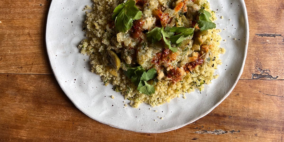 New recipe Chicken, preserved lemon and green olive tagine