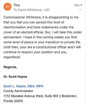 Hopes says Whitmore's accusations are 'misinformation and false statements'