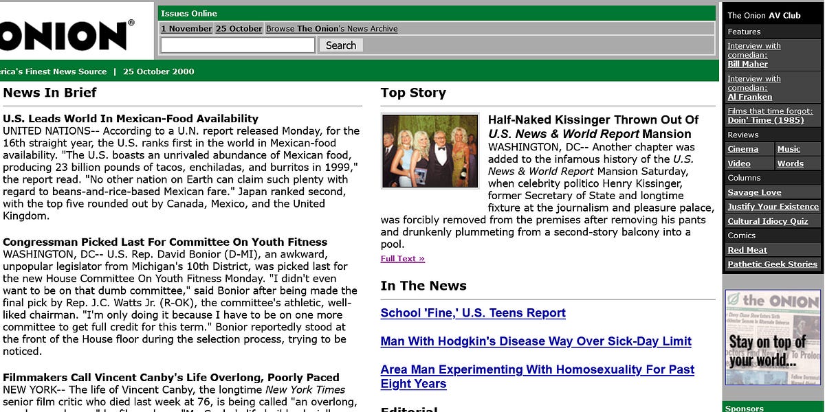 Election? What election? (said The Onion 20 years ago today)