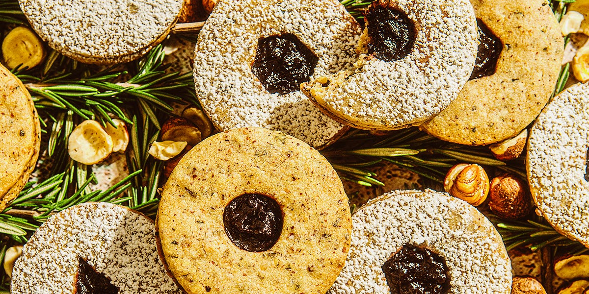 Coronation Grape, Rosemary, and Anise Seed Linzer Cookies
