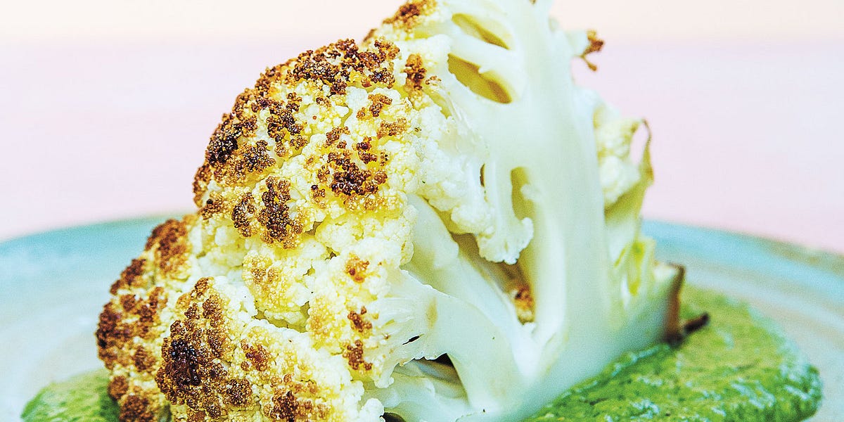 Whole Roasted Cauliflower with Green Pea Chutney by Priya Krishna