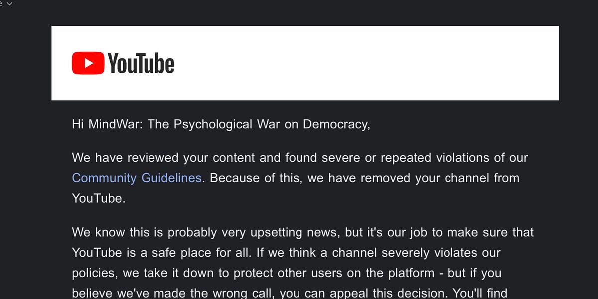 My YouTube Channel Got Taken Down - by Jim Stewartson