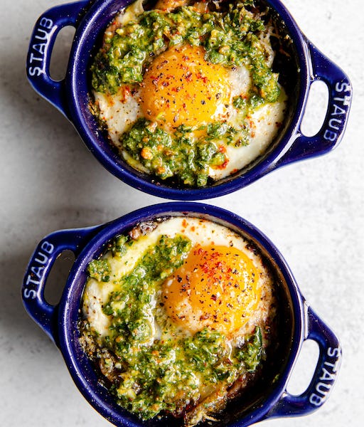 Mushroom Pesto Baked Eggs by Carina Wolff
