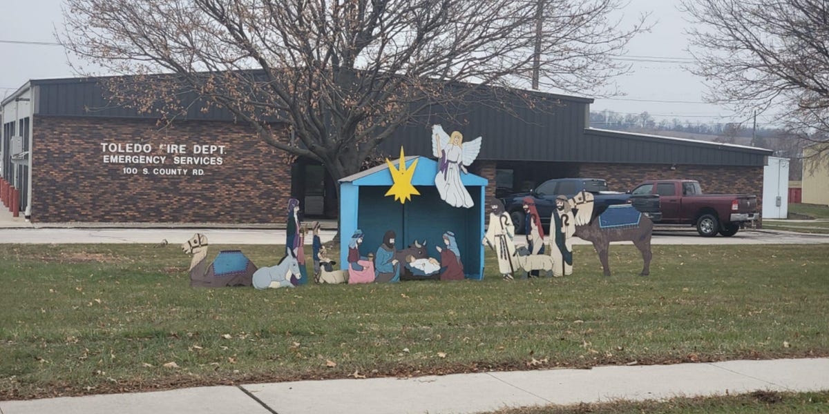 Nativity scene returns outside the Toledo, Iowa fire department... with