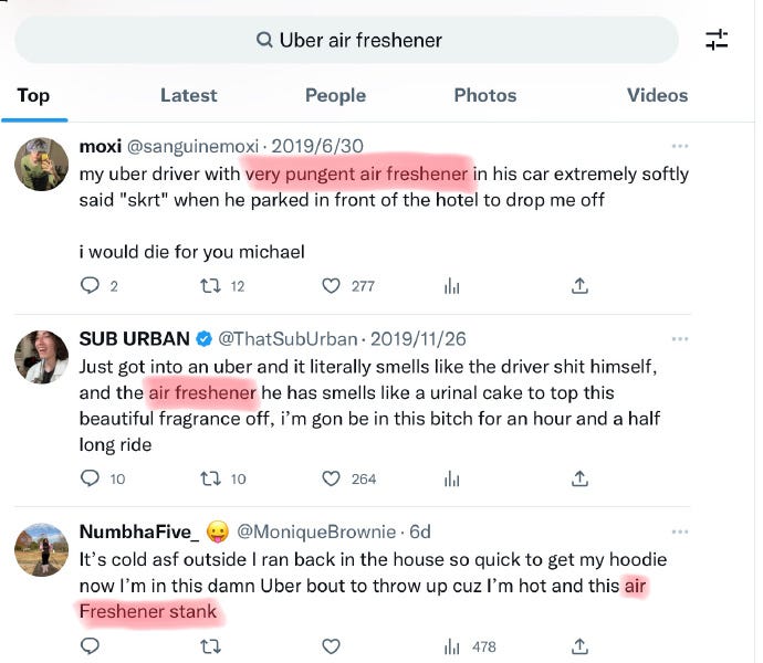 在 Twitter 搜索 "uber air freshener" by Yin Wang 垠的备忘录