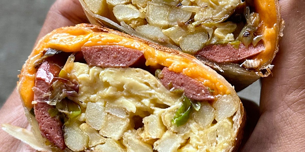 Breakfast Burrito with Charred Scallions & Fries