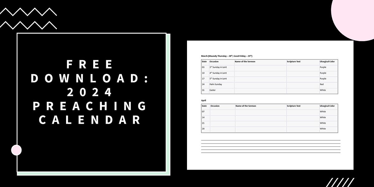 Free Download 2024 Preaching Calendar by Barry Davis