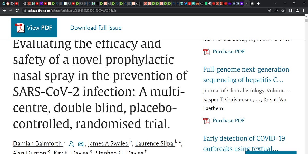 Xylitol Nasal Spray Prevents SARSCoV2 Infection; Balmforth et al