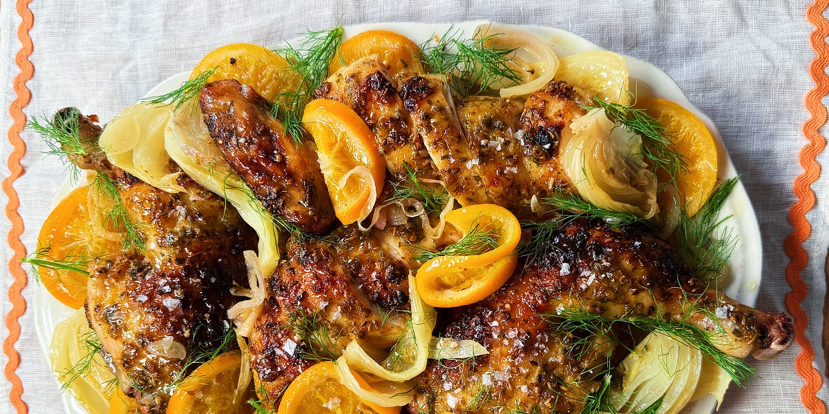 Orange Chicken Roast with Fennel and Shallots