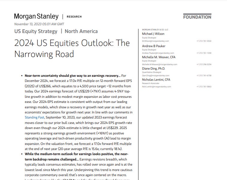 Stanley 2024 US Equities Outlook The Narrowing Road