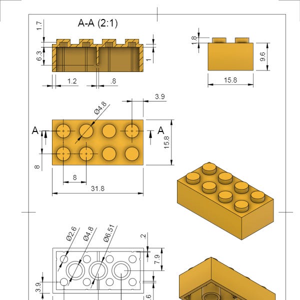 2x2 lego brick dimensions sale