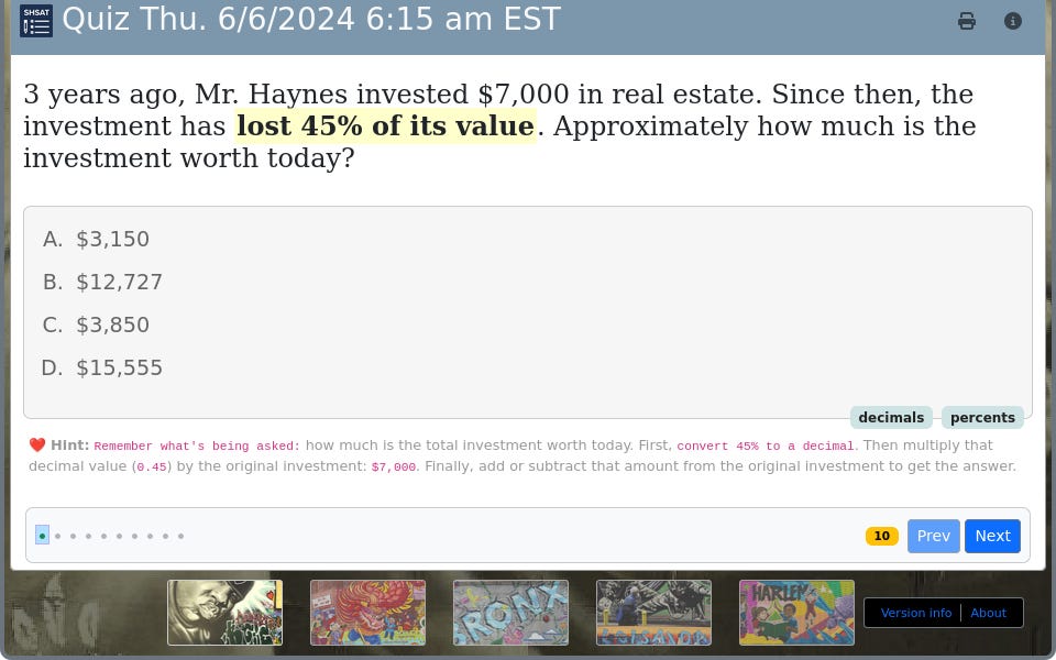 New SHSAT practice quiz ready! - by Mauk Mulder