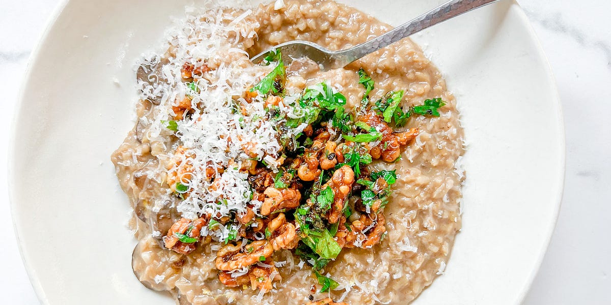 no-stir mushroom risotto - by Caroline Chambers