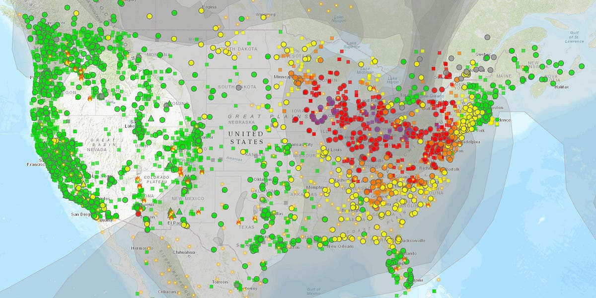 Air Quality Map For United States And Canada Shows Smoke Affecting United States, Parts Of Europe