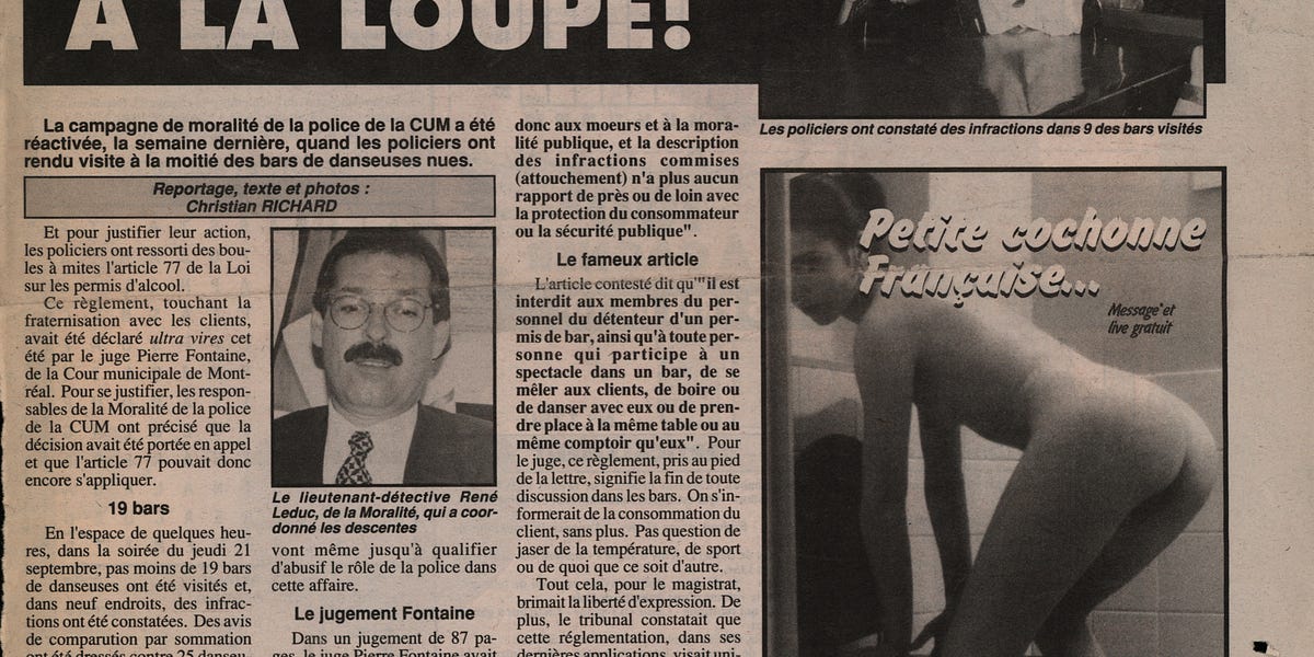La moralité de la CUM repart en guerre Allô Police Octobre 1995