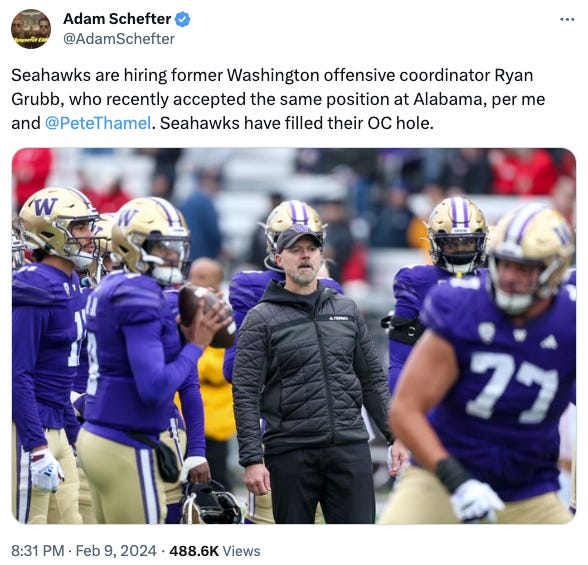 Seahawks hire OC Ryan Grubb, to the NFL