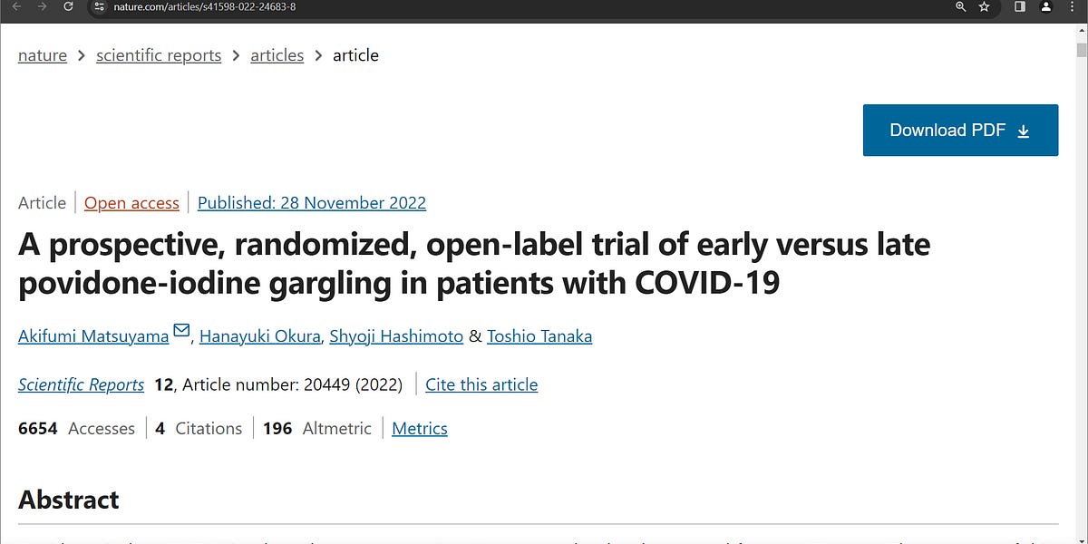 Povidone iodine as a mouthwash and nasal cleanse, or hydrogen peroxide