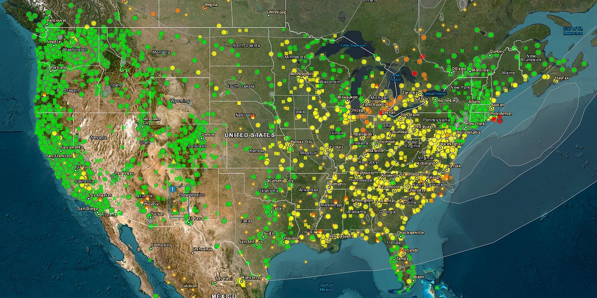 Current Air Quality Map For United States and Canada