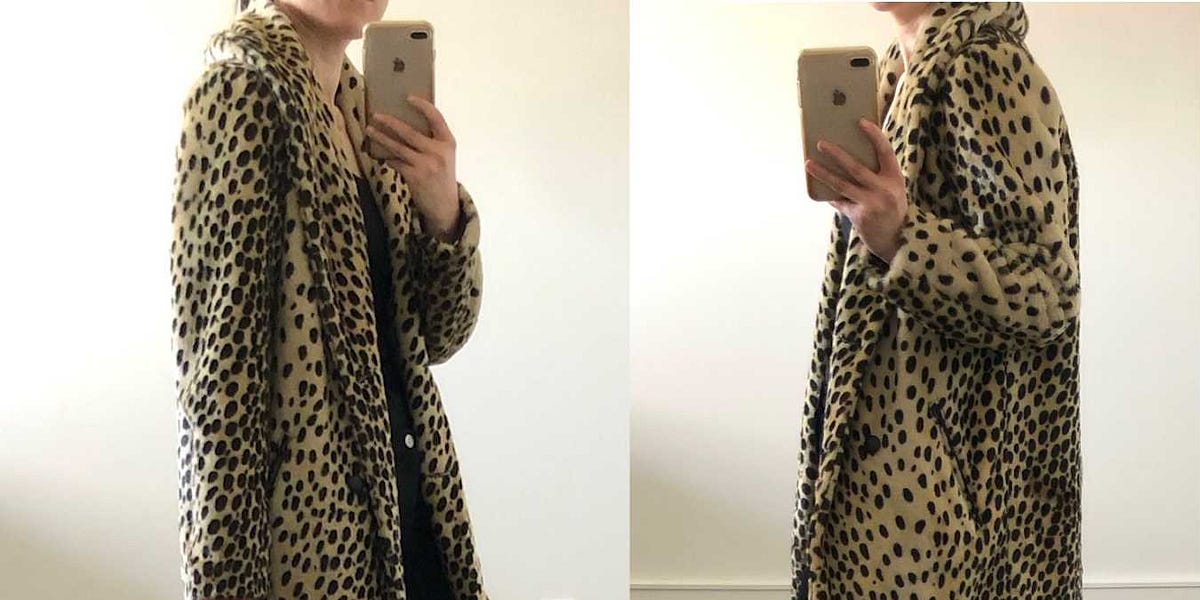 Collarless leopard print coat on sale
