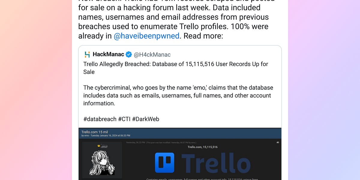 Have I Been Pwned Trello data breach 16 Jan 2024