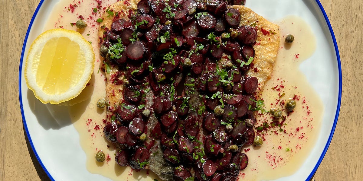 trout with brown butter and grapes by Chuck Cruz Chuck