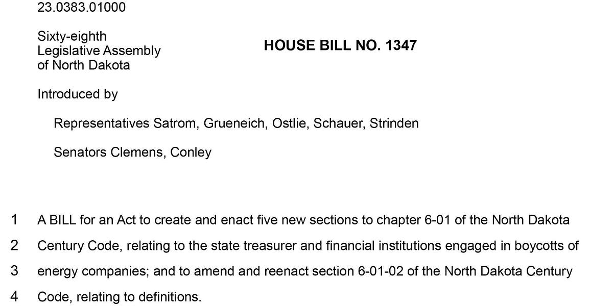ND Introduces ESG Awareness Bill House Bill 1347