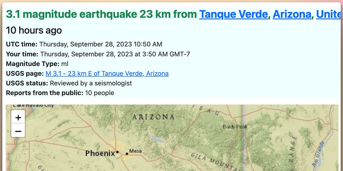3.1 magnitude earthquake hits early Thursday morning near Tucson