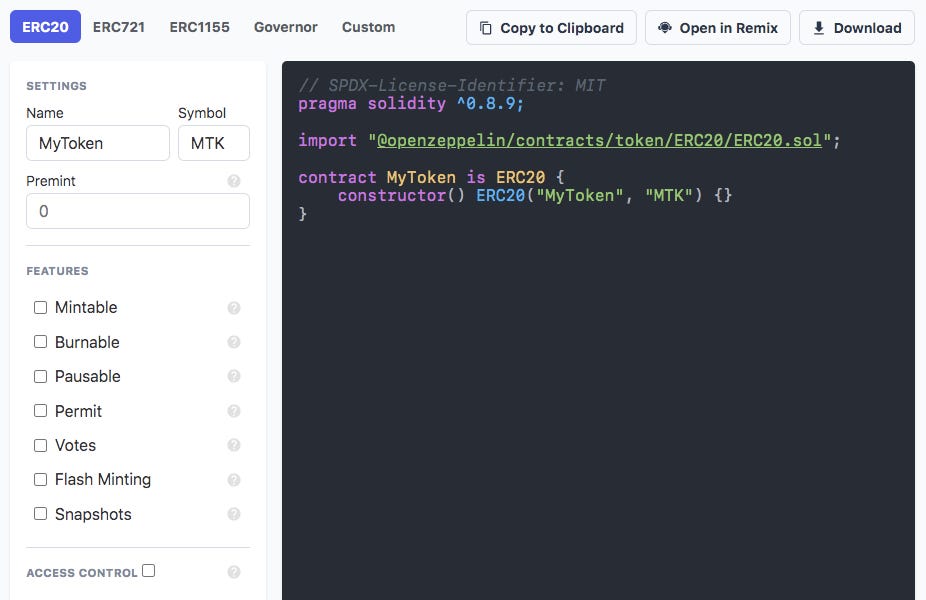 OpenZeppelin Contracts Wizard for ERC-20 Token Generation