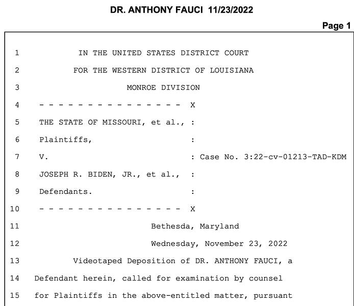 Transcribed Deposition of DR. ANTHONY FAUCI -